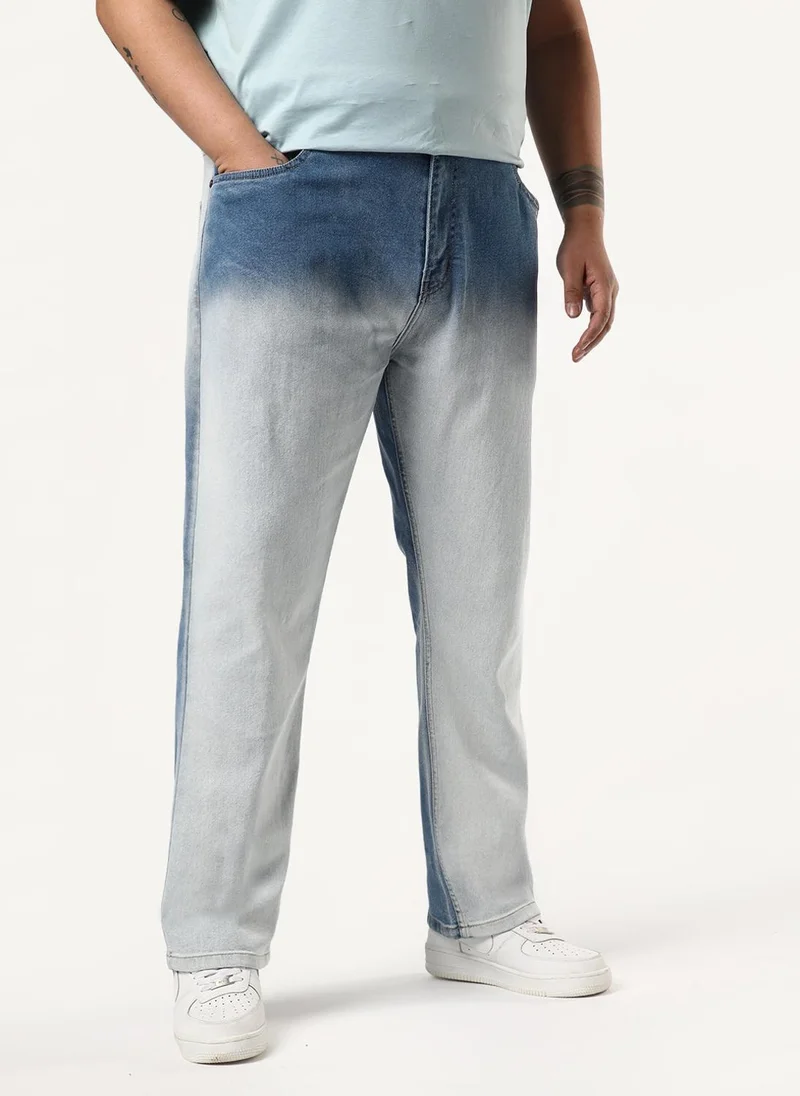 أوربانو فاشن Urbano Plus Men's Light Blue Straight Fit Heavy Washed Faded Denim Jeans Stretchable